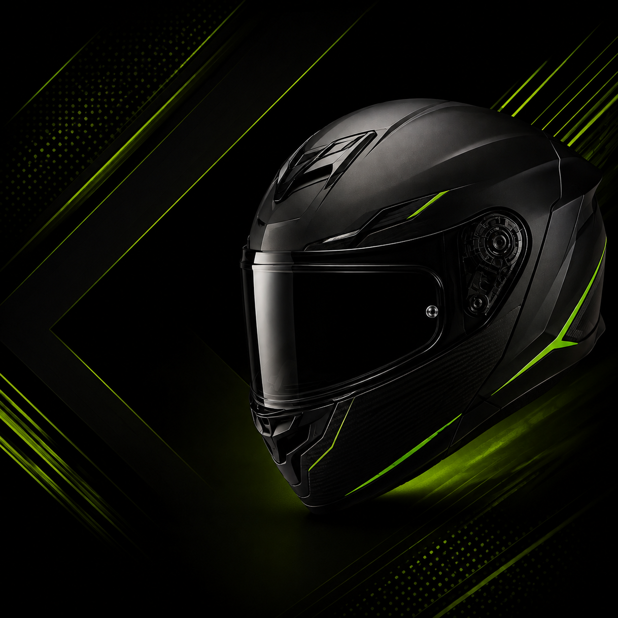 Casco moto negro con verde